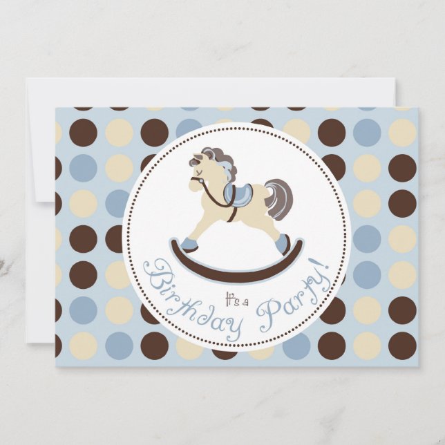 Blauer Schaukelpferd-Geburtstag Einladung (Vorderseite)