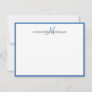 Blauer, schick-minimalistischer Monogramm-Name Mitteilungskarte