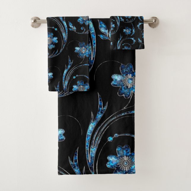 Blauer Schimmer Floral 2 Badhandtuch Set (Insitu)