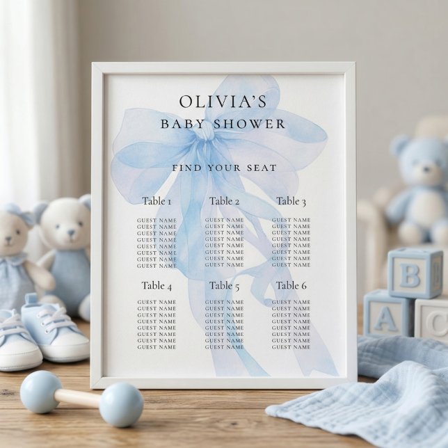Blauer Schleife Baby Shower 6 Tisch Sitzplan Poster (Von Creator hochgeladen)