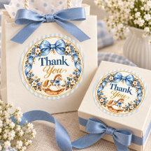 Blauer Schleife Schaukelpferd Danke Favor Sticker