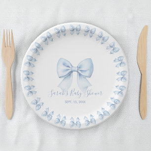 Blauer Schleifen Junge Baby Shower Wasserfarbe und Pappteller