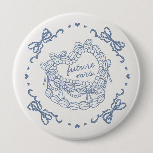 Blauer Schleifen Retro Herz Coquette Torte Brautdu Button