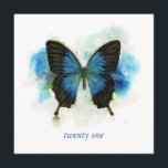 Blauer Schmetterling 21. Geburtstag Einladung<br><div class="desc">Diese Illustration wird von den schönen Papilio Ulysses  - einem exotischen Frack-Schmetterling,  der in Australasien zu finden ist.Medium: Farbe,  Bleistifte.</div>