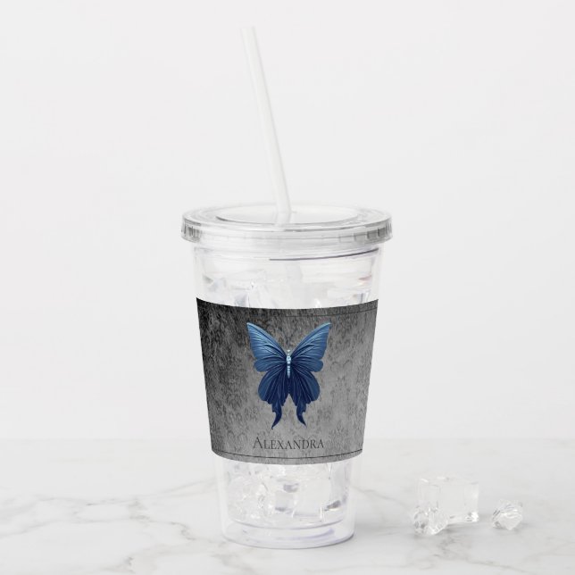 Blauer Schmetterling Acryltrinkbecher (Vorderseite Ice)