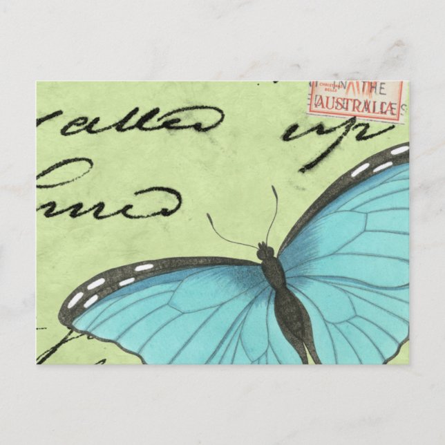 Blauer Schmetterling auf Aquamariner Postkarte (Vorderseite)