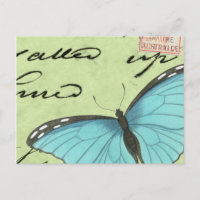 Blauer Schmetterling auf Aquamariner Postkarte