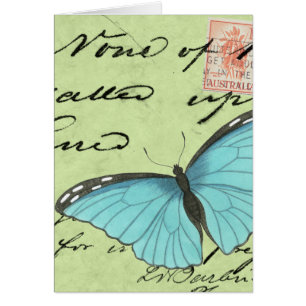 Blauer Schmetterling auf Aquamariner Postkarte