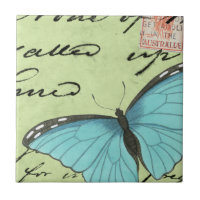 Blauer Schmetterling auf Aquamariner Postkarte