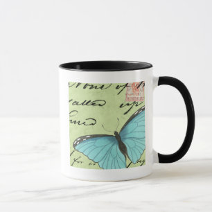 Blauer Schmetterling auf Aquamariner Postkarte Tasse