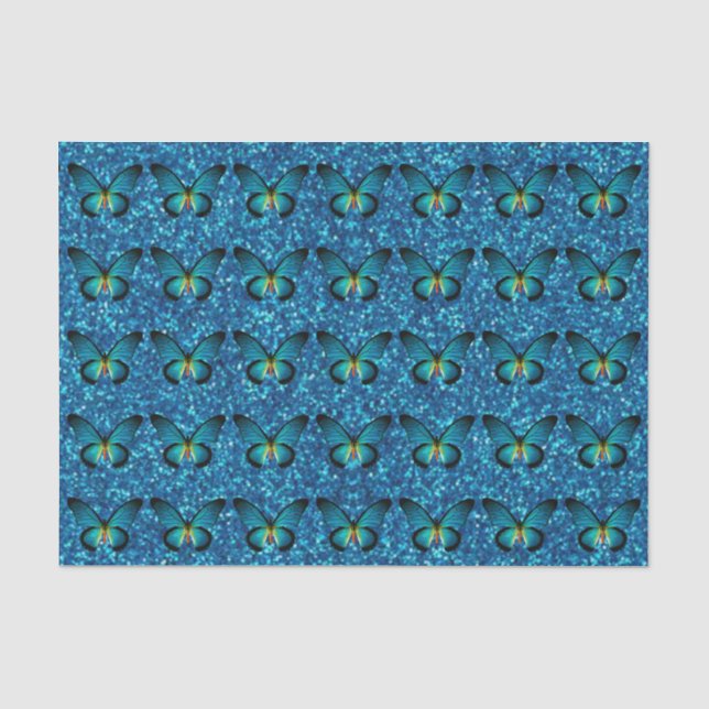Blauer Schmetterling auf blauem Glitzer - Gewebepa Seidenpapier (Vorderseite)