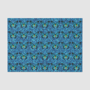 Blauer Schmetterling auf blauem Seidenpapier