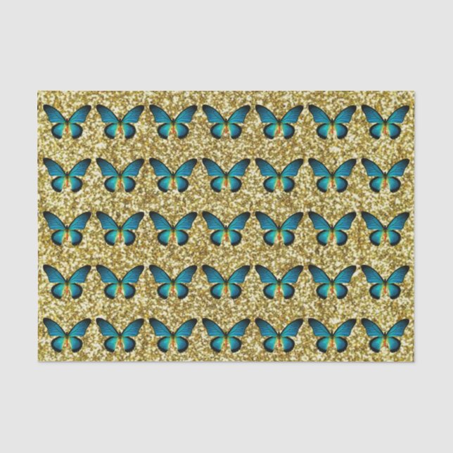 Blauer Schmetterling auf dem Glitzer Seidenpapier (Vorderseite)