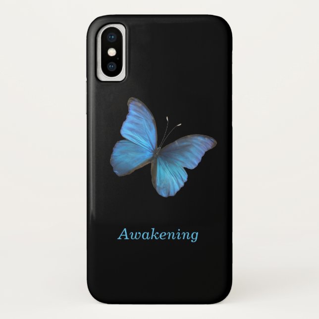 Blauer Schmetterling auf schwarz Case-Mate iPhone Hülle (Rückseite)