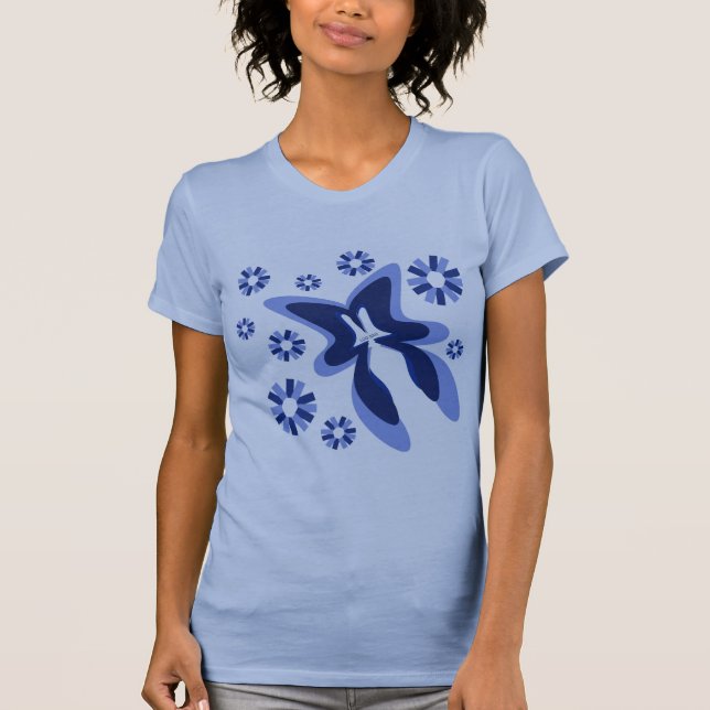 Blauer Schmetterling blüht T-Shirt (Vorderseite)