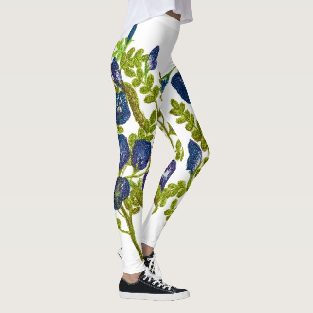 Blauer Schmetterling Blume Leggings (Rechts)