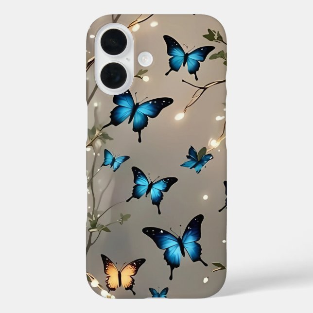 Blauer Schmetterling bunt iPhone 16 Hülle (Rückseite)