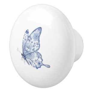 Blauer Schmetterling Chinoiserie Keramikknauf