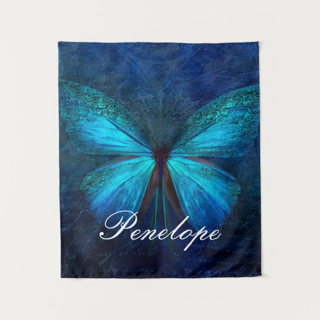 Blauer Schmetterling der Freude und des Glücks Wandteppich (Vorderseite)