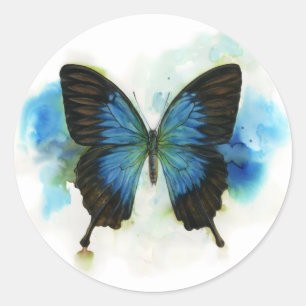 Blauer Schmetterling, egal, wo Geschichten liegen Runder Aufkleber