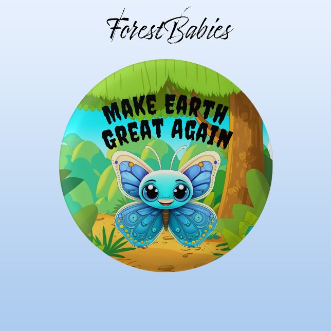 Blauer Schmetterling, Erde wieder groß machen, Wil Button (Butterfly 🦋  ForestBabies Button)