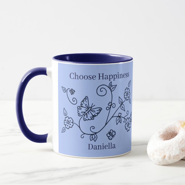 Blauer Schmetterling Erinnerungstasse Tasse (Mit Donut)
