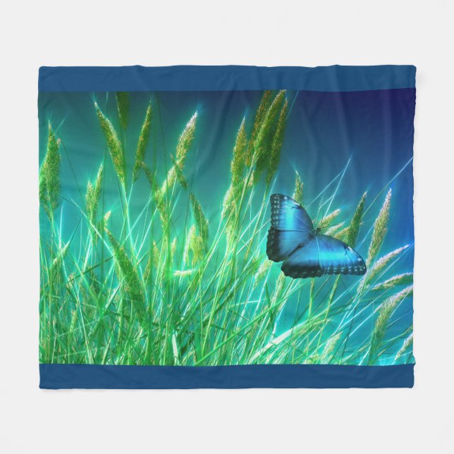 Blauer Schmetterling Fleecedecke (Vorderseite (Horizontal))