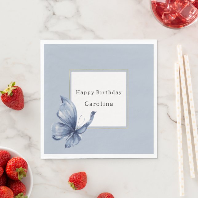 Blauer Schmetterling Geburtstag Serviette (Beispiel)