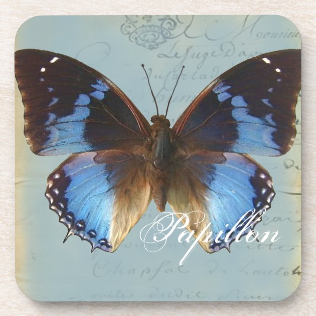 Blauer Schmetterling Getränkeuntersetzer (Vorderseite)