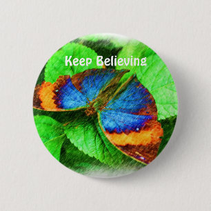 Blauer Schmetterling glauben Bestätigungs-Knopf Button