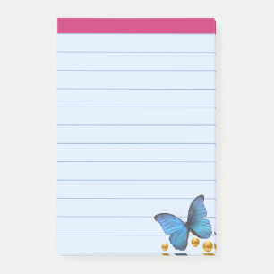 Blauer Schmetterling & Gold Konfetti Punkte Post-it Klebezettel