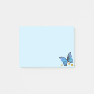 Blauer Schmetterling & goldene Konfetti auf Hellbl Post-it Klebezettel
