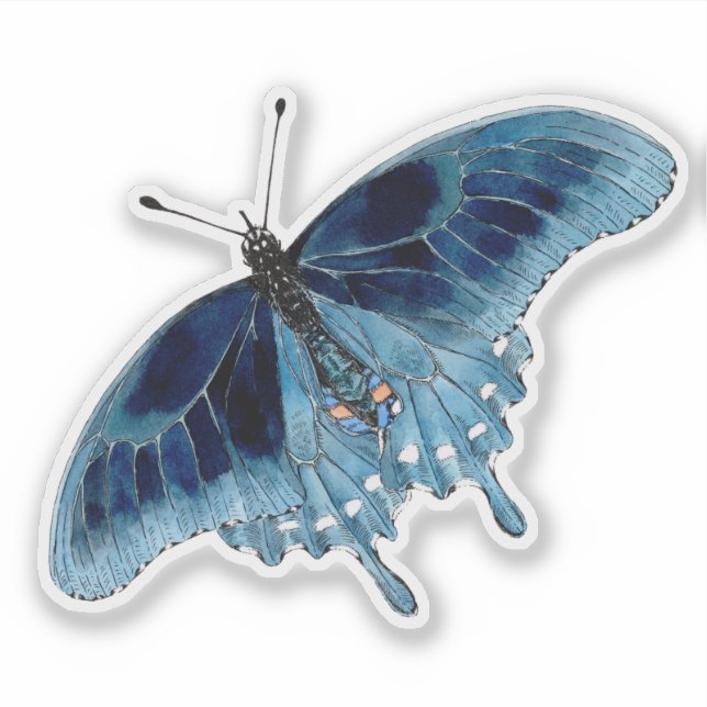Blauer Schmetterling Handgemalt Wasserfarbe Aufkleber (Vorderseite)