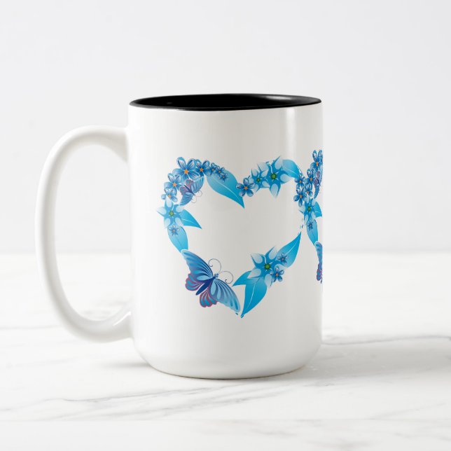 Blauer Schmetterling Herz Zweifarbige Tasse (Links)