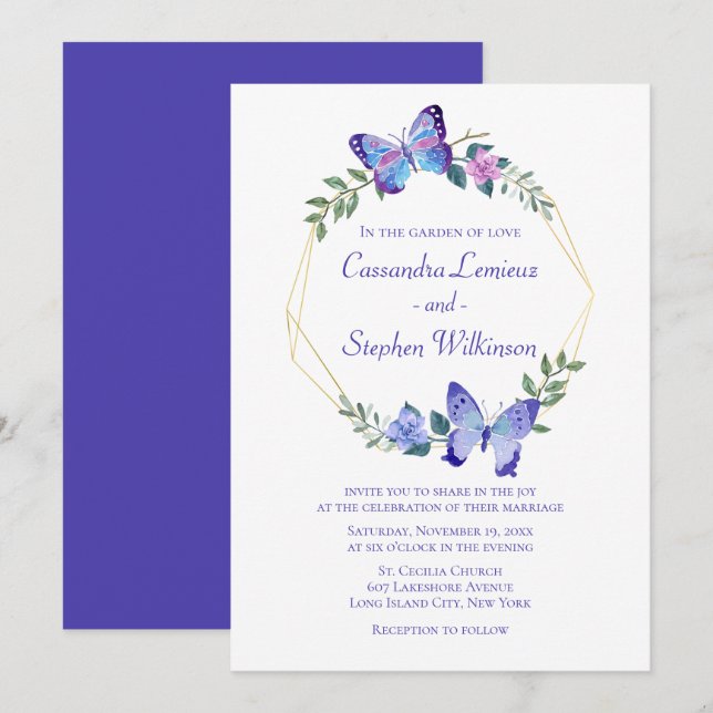 Blauer Schmetterling Hochzeitsschmetterlinge Einladung (Vorne/Hinten)