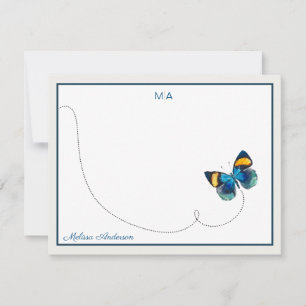Blauer Schmetterling im Flug Monogramm Name Mitteilungskarte