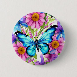 Blauer Schmetterling in einem Feld von Blume Button
