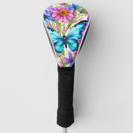 Blauer Schmetterling in einem Feld von Blume Golf Headcover