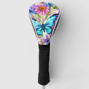 Blauer Schmetterling in einem Feld von Blume Golf Headcover