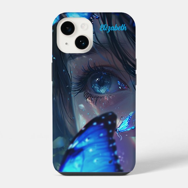 Blauer Schmetterling iPhone 14 Hülle (Rückseite)