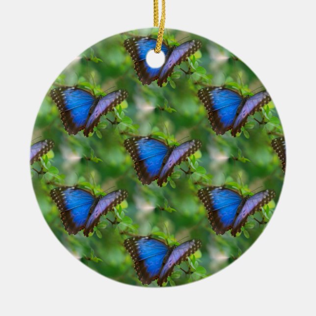 Blauer Schmetterling Keramik Ornament (Vorne)