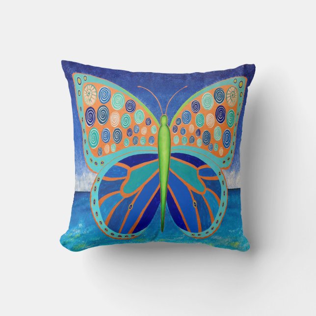 Blauer Schmetterling-Kissen Kissen (Vorderseite)