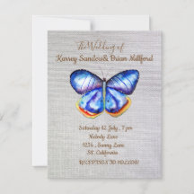 Blauer Schmetterling-Leinwand Hochzeitskarte