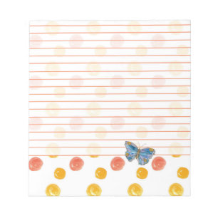 Blauer Schmetterling Lined Orange Polka Dots Notizblock
