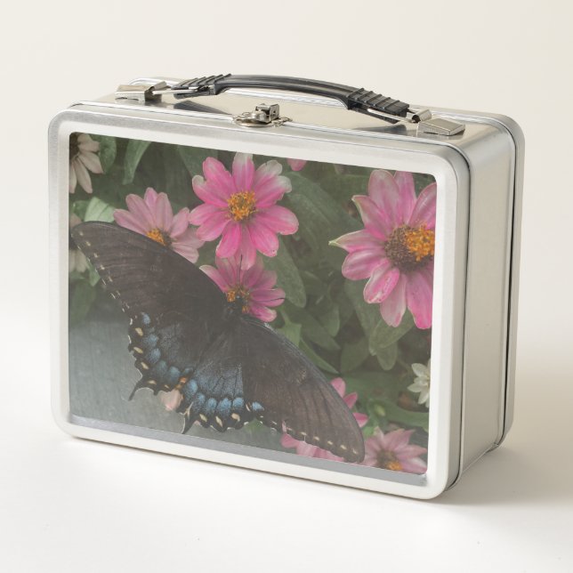 blauer Schmetterling Metall Brotdose (Vorderseite)