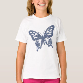 Blauer Schmetterling Minimale Naturkunst von Papil T-Shirt