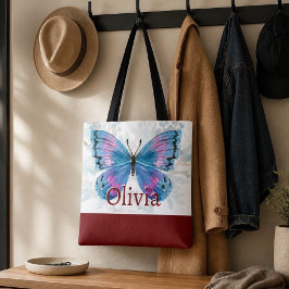 Blauer Schmetterling mit Burgundy-Akzenten Tasche