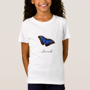 Blauer Schmetterling mit Schrift-Moniker-Namen T-S T-Shirt
