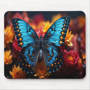 Blauer Schmetterling mit schwarzen orangen Punkten Mousepad
