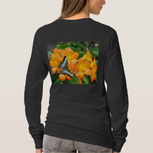 Blauer Schmetterling mit tropischem Rhododendron-T T-Shirt